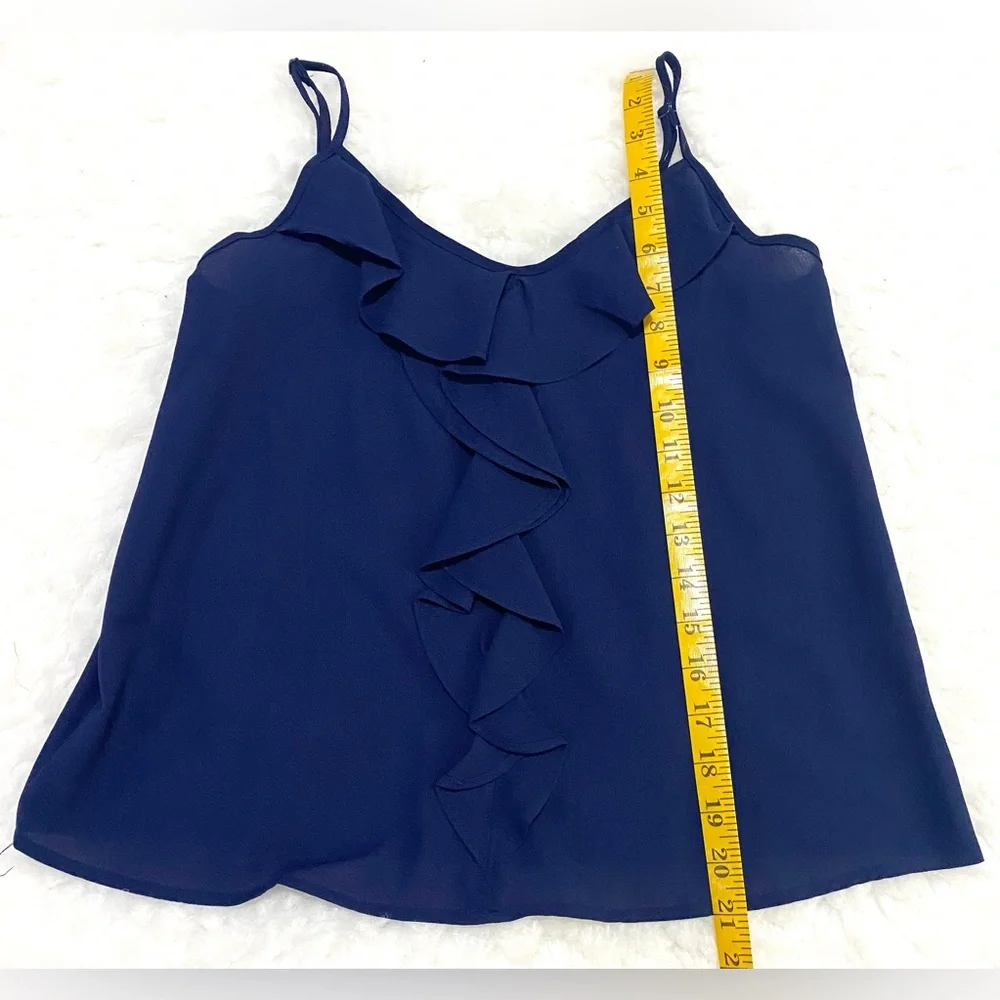 Paper Crane Womens S Solid Navy Blue Sheer Ruffle Cami Top Boho-chic Preppy - Picture 14 of 16
